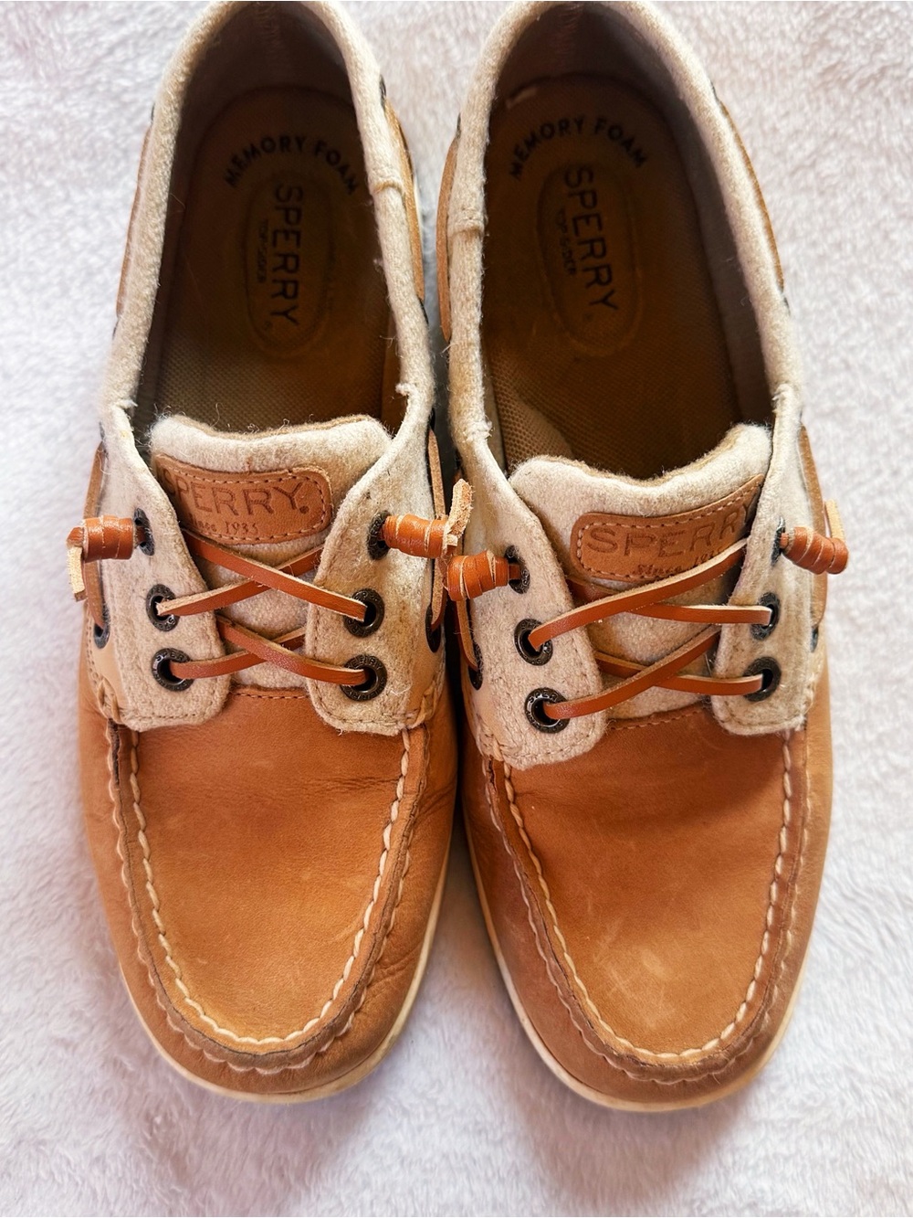 Sperry Women’s Brown Leather Boat Shoes - Memory Foam Comfort EUC